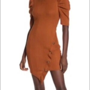 Max & Ash Brown Puff Sleeve Dress
